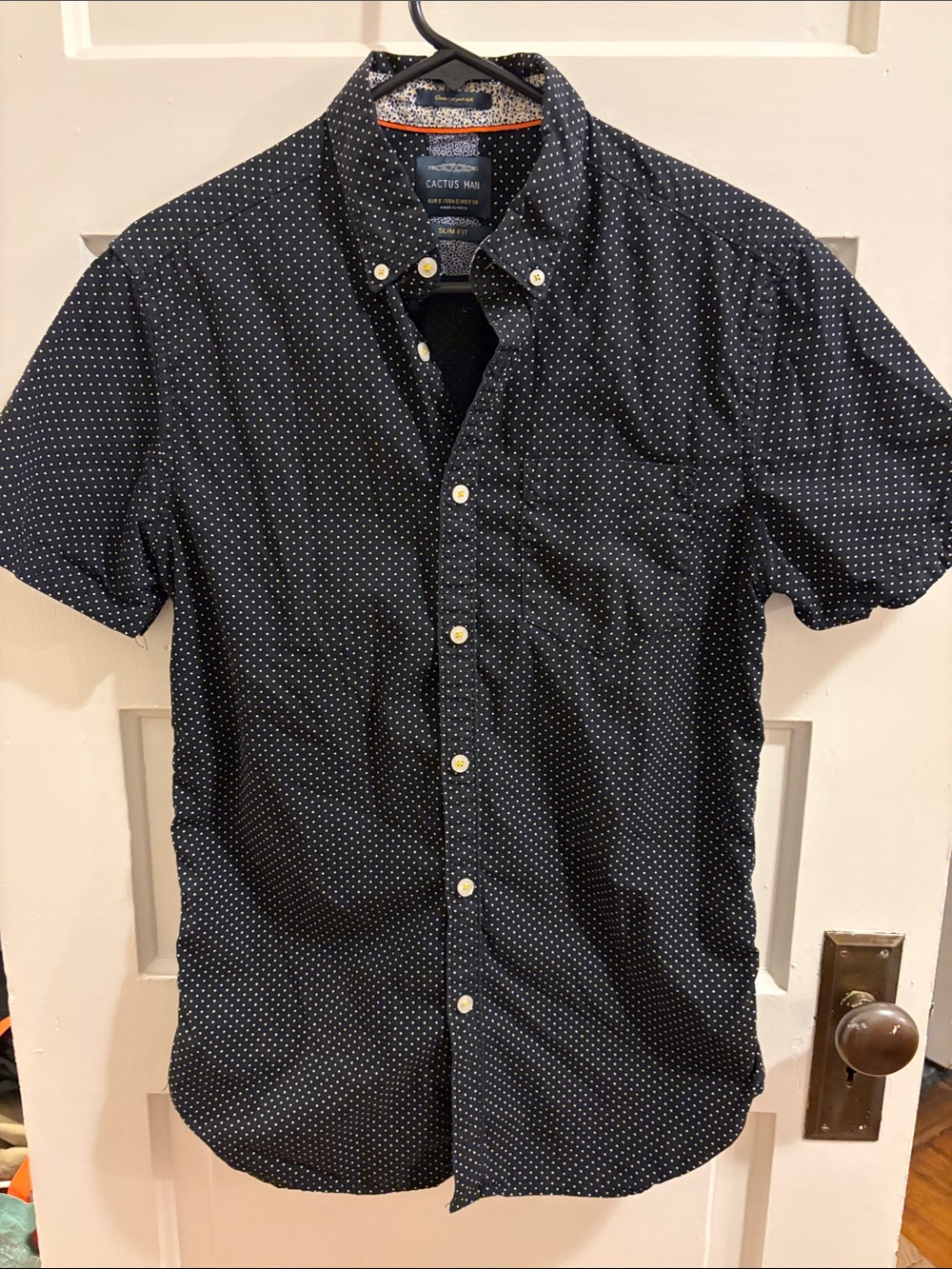 CactusMan Navy Short-Sleeve Button-Down with White Micro Dots